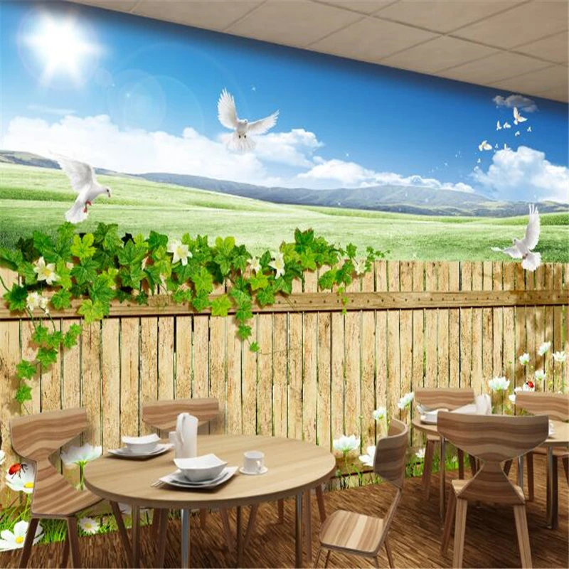 beibehang фотообои на заказ, фрески, наклейки, загородная местность, природный пейзаж, забор, ресторан, бар, задняя часть, 3D обои2