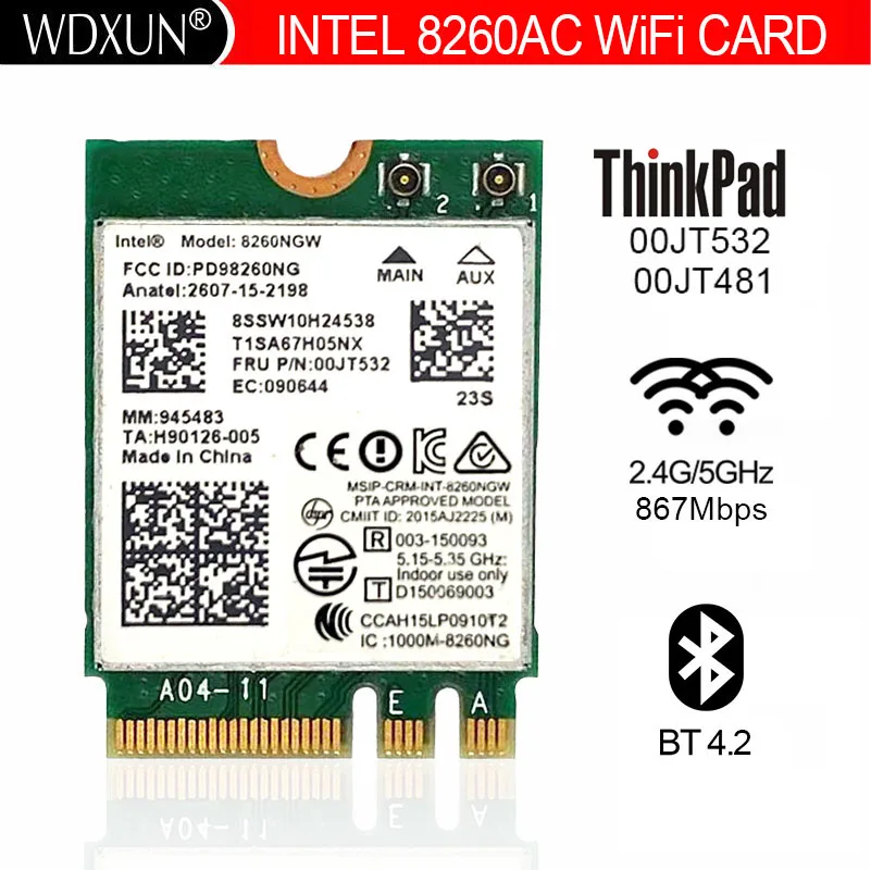 Абсолютно новый для Intel 8260 8260NGW FRU 00JT481 8260ac BT4.2 5G 867 Мбит/с M2 WiFi Сетевая карта для P40 P50S P70 460 X260 E560 L5600