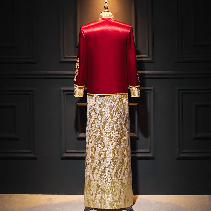 Атласное Свадебное платье для Жениха в китайском стиле, Винтажное Мужское Свадебное платье с вышивкой дракона, блестки, свадебный костюм Эпохи Тан, одежда китайская одежда4