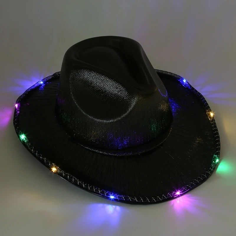 Блестящая ковбойская шляпа, светящаяся фетровая шляпа для дискотеки, коктейльных вечеринок, отдыха, светящаяся для актера-комика0
