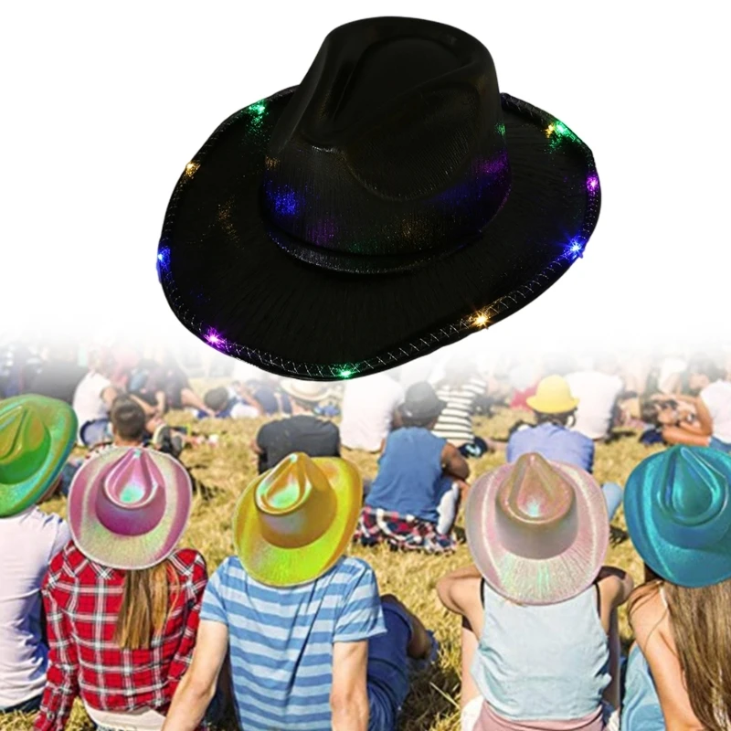 Блестящая ковбойская шляпа, светящаяся фетровая шляпа для дискотеки, коктейльных вечеринок, отдыха, светящаяся для актера-комика1