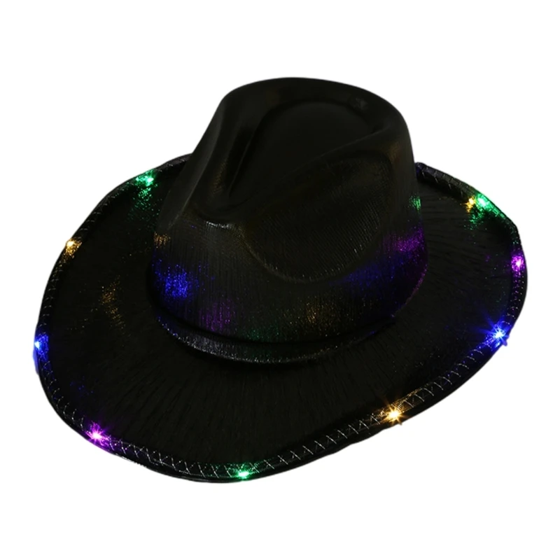 Блестящая ковбойская шляпа, светящаяся фетровая шляпа для дискотеки, коктейльных вечеринок, отдыха, светящаяся для актера-комика2