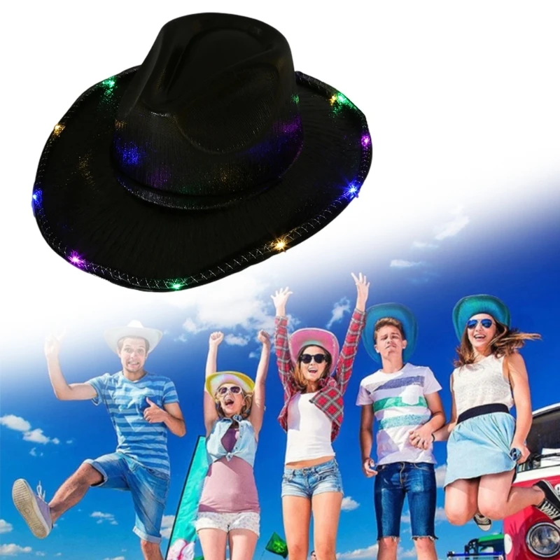 Блестящая ковбойская шляпа, светящаяся фетровая шляпа для дискотеки, коктейльных вечеринок, отдыха, светящаяся для актера-комика3