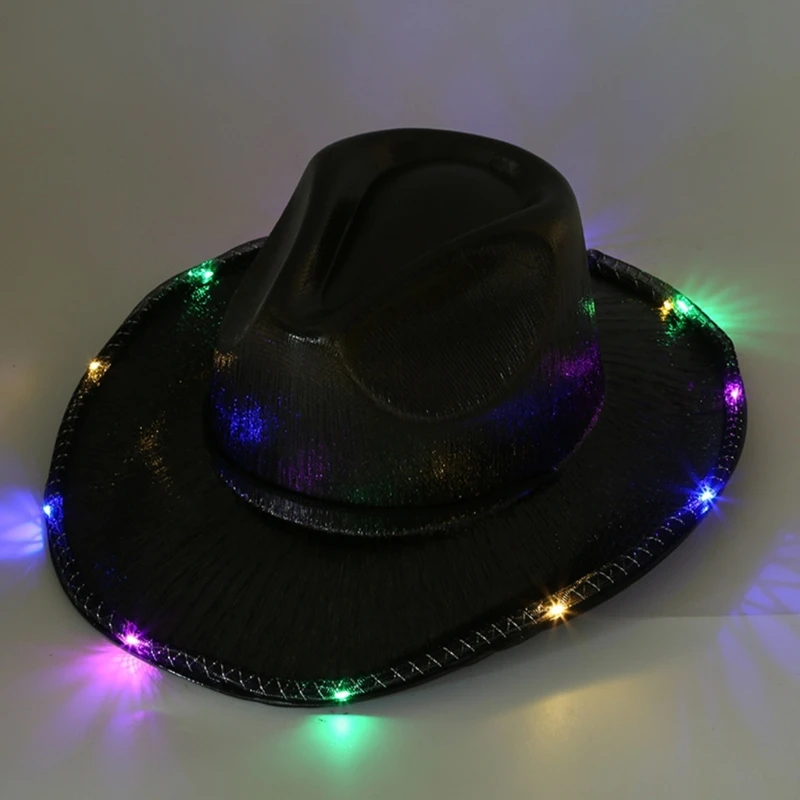 Блестящая ковбойская шляпа, светящаяся фетровая шляпа для дискотеки, коктейльных вечеринок, отдыха, светящаяся для актера-комика4