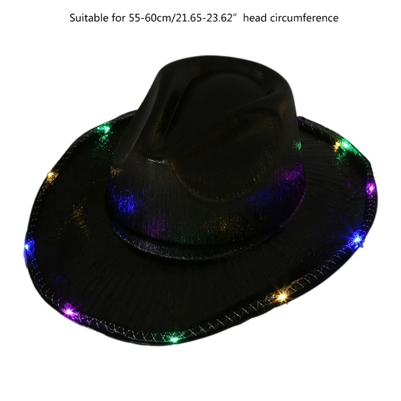Блестящая ковбойская шляпа, светящаяся фетровая шляпа для дискотеки, коктейльных вечеринок, отдыха, светящаяся для актера-комика5