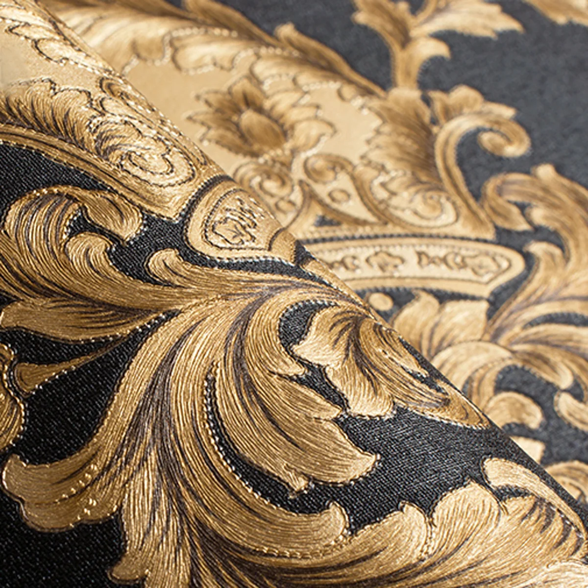 Высококачественная черная золотая роскошная текстура с тиснением, металлизированные 3D дамасские обои для стен, рулонный виниловый ПВХ3