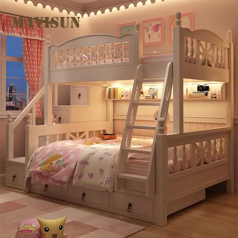 Детская двухъярусная кровать Красота Современная мебель для спальни Креативное украшение Прекрасная белая кровать принцессы для детей от 5 до 8 лет Девочки0