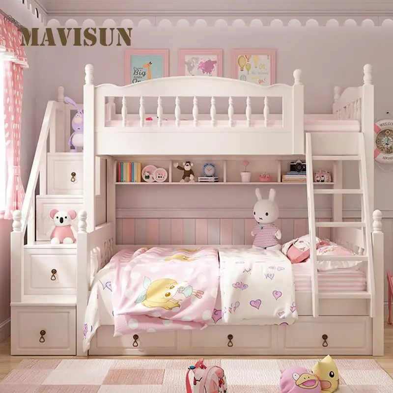 Детская двухъярусная кровать Красота Современная мебель для спальни Креативное украшение Прекрасная белая кровать принцессы для детей от 5 до 8 лет Девочки1