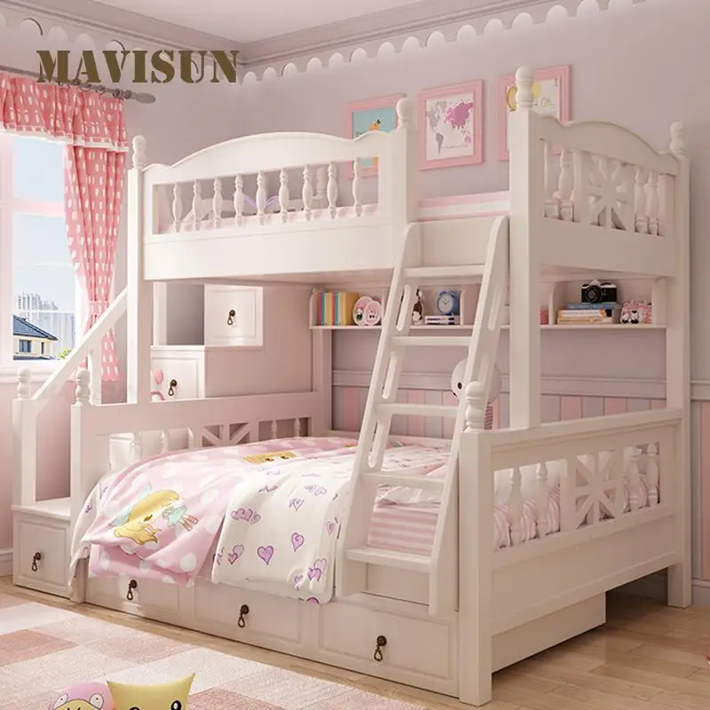 Детская двухъярусная кровать Красота Современная мебель для спальни Креативное украшение Прекрасная белая кровать принцессы для детей от 5 до 8 лет Девочки2
