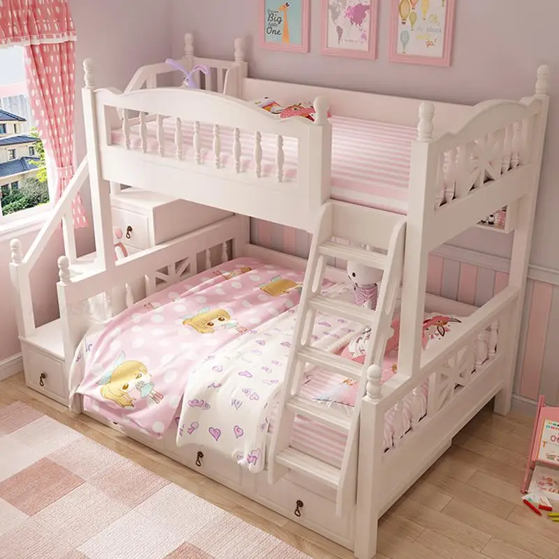 Детская двухъярусная кровать Красота Современная мебель для спальни Креативное украшение Прекрасная белая кровать принцессы для детей от 5 до 8 лет Девочки3