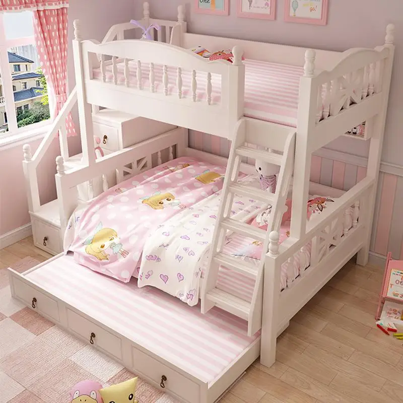 Детская двухъярусная кровать Красота Современная мебель для спальни Креативное украшение Прекрасная белая кровать принцессы для детей от 5 до 8 лет Девочки4