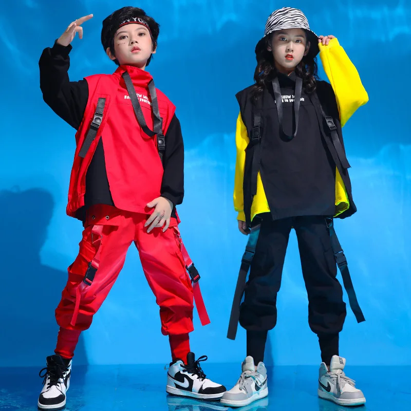 Детская одежда в стиле хип-хоп, куртка без рукавов, жилет, толстовка, уличная одежда, тактические брюки-карго для девочек, танцевальный костюм для мальчиков, одежда1