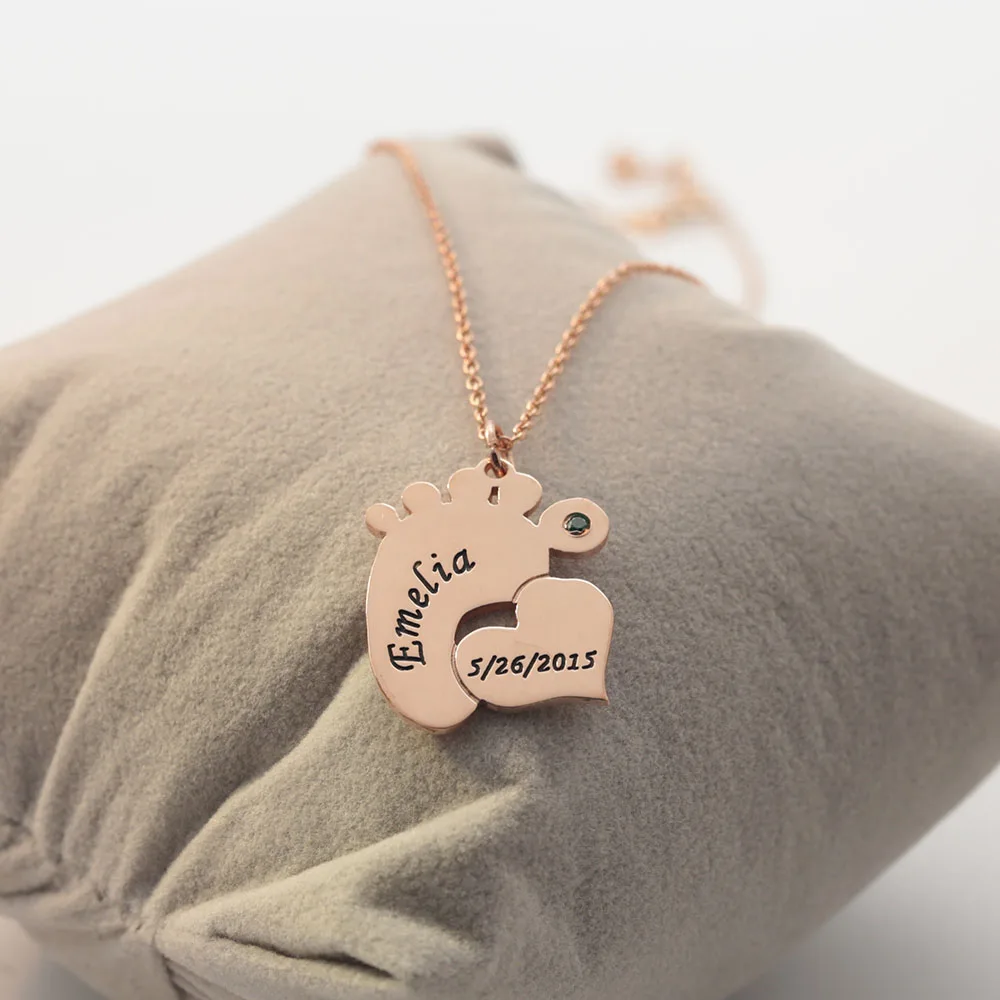 Детское ожерелье с выгравированным именем, датой, сердечком, ожерелье на заказ, камень для мамы, Рождественский подарок0