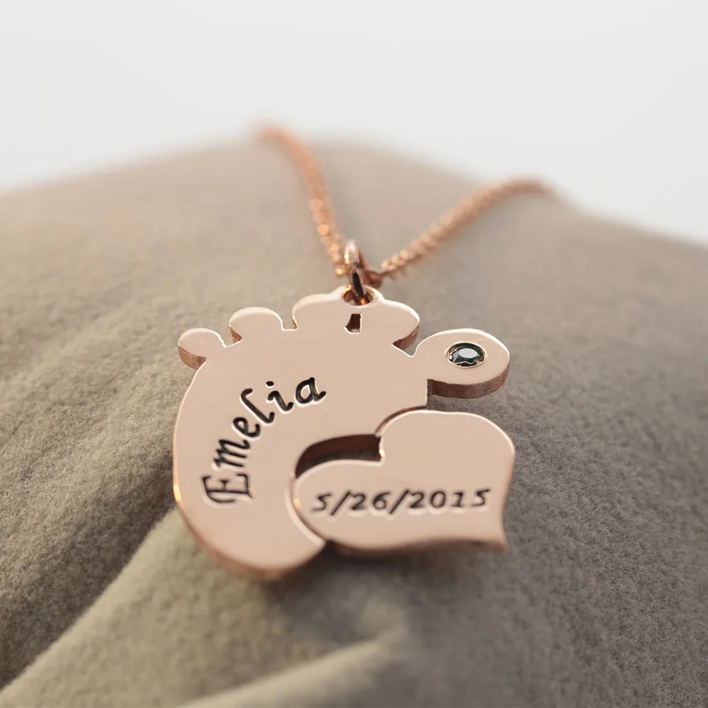 Детское ожерелье с выгравированным именем, датой, сердечком, ожерелье на заказ, камень для мамы, Рождественский подарок2