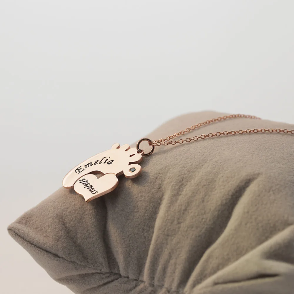 Детское ожерелье с выгравированным именем, датой, сердечком, ожерелье на заказ, камень для мамы, Рождественский подарок3