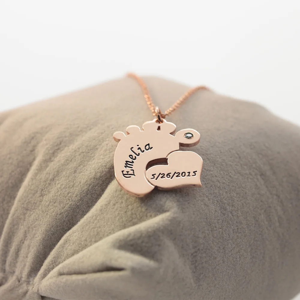 Детское ожерелье с выгравированным именем, датой, сердечком, ожерелье на заказ, камень для мамы, Рождественский подарок4