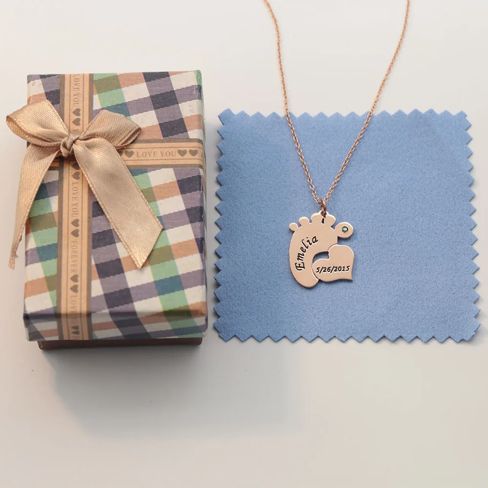 Детское ожерелье с выгравированным именем, датой, сердечком, ожерелье на заказ, камень для мамы, Рождественский подарок5