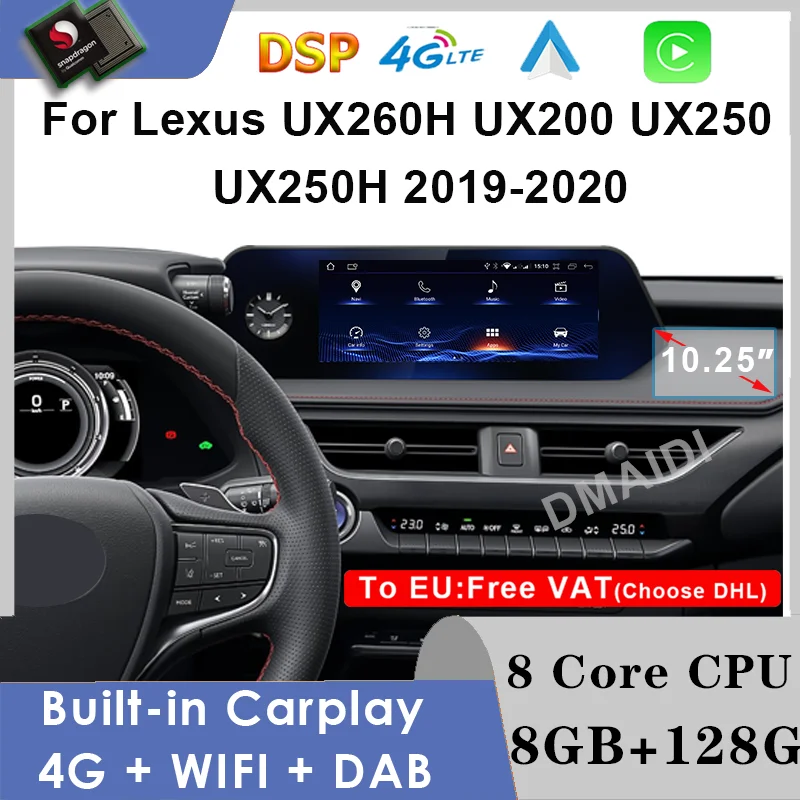 Для Lexus UX ZA10 UX200 UX250h 2018-2021 Snapdragon Android 12 Автомобильный Радиоприемник GPS Навигация Мультимедийный Плеер CarPlay Авторадио0