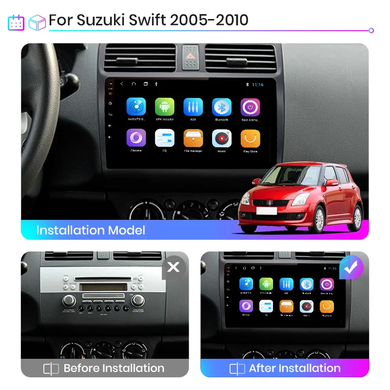 Для Suzuki Swift 2005 2006 2007 2008 2009 2010 Автомобильный Android Радио Мультимедийный плеер 2DIN Навигация GPS Видео 2 din IPS 8 CORE 4G1