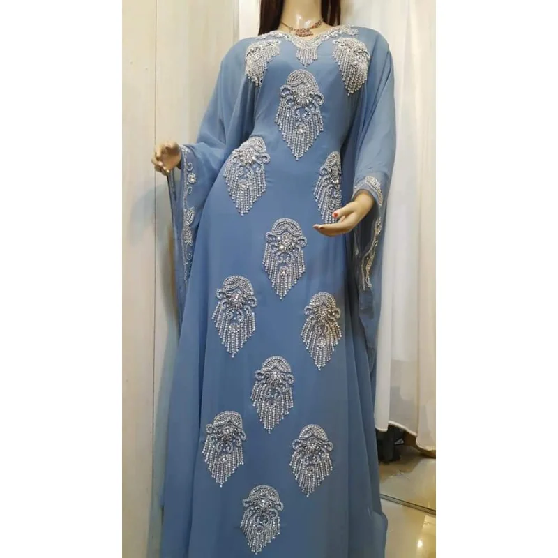 Дубайский кафтан, вышитое бальное платье с V-образным вырезом и длинным рукавом, Дубайский халат Фараша, Длина 60 Дюймов1