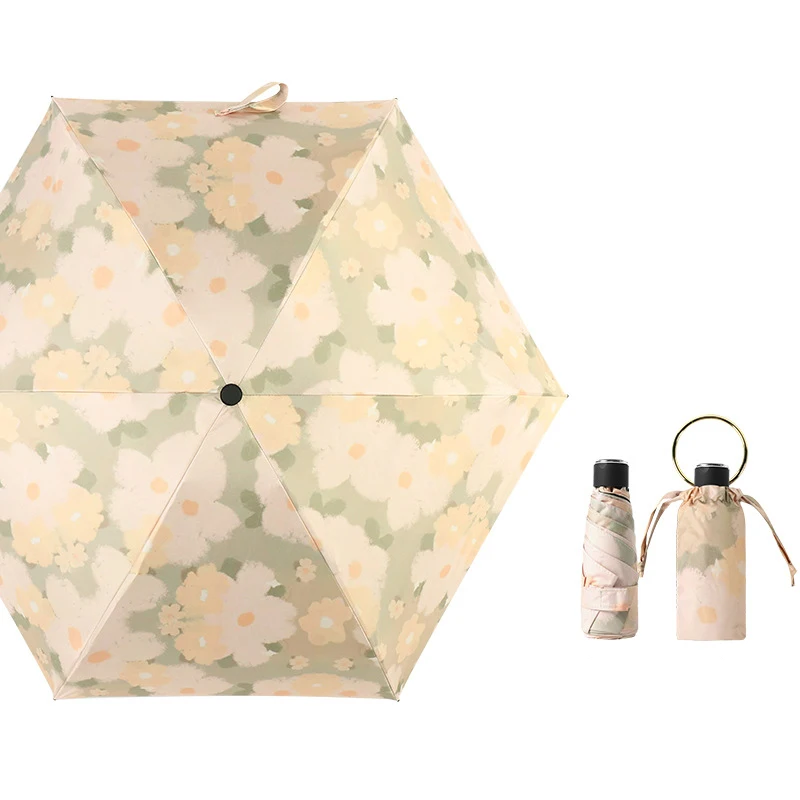 Женский Складной зонт Rain Lady с цветочным принтом, Роскошное кольцо для рук, Портативные Зонты с карманами От Солнца, Ветрозащитный Маленький мини-зонтик5
