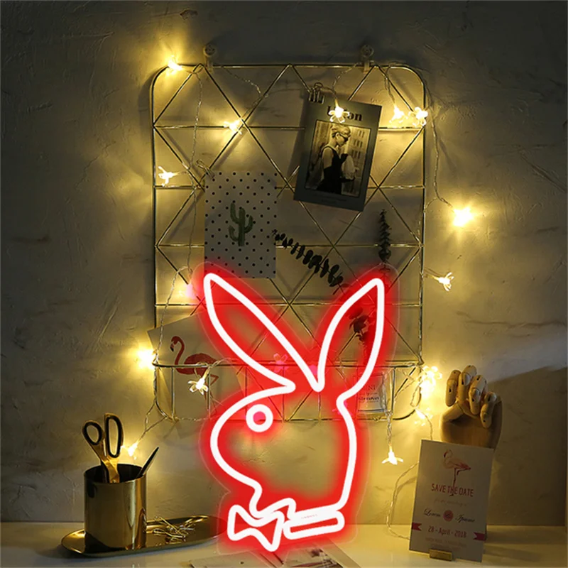 Изготовленный На Заказ Светодиодный Неоновый Светильник Playboy Bunny 5V Неоновая Вывеска Для Украшения Домашней Комнаты Обувного Магазина Ins Подарок На День Рождения Другу 30x20cm2