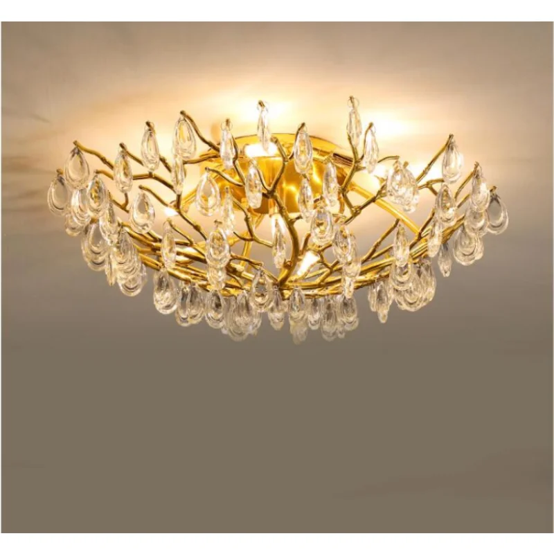 Итальянская роскошная люстра с золотыми ветвями, фары для гостиной, освещение спальни, теплая романтическая свадебная круглая хрустальная лампа2