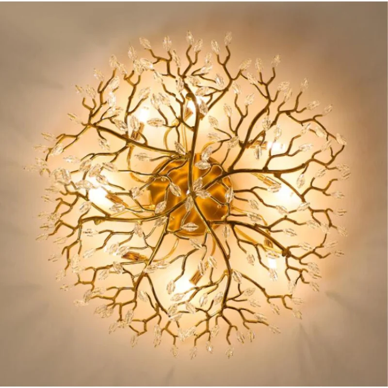 Итальянская роскошная люстра с золотыми ветвями, фары для гостиной, освещение спальни, теплая романтическая свадебная круглая хрустальная лампа3