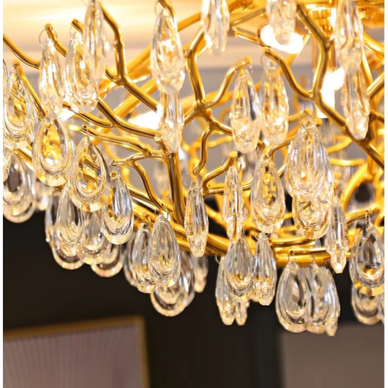 Итальянская роскошная люстра с золотыми ветвями, фары для гостиной, освещение спальни, теплая романтическая свадебная круглая хрустальная лампа4