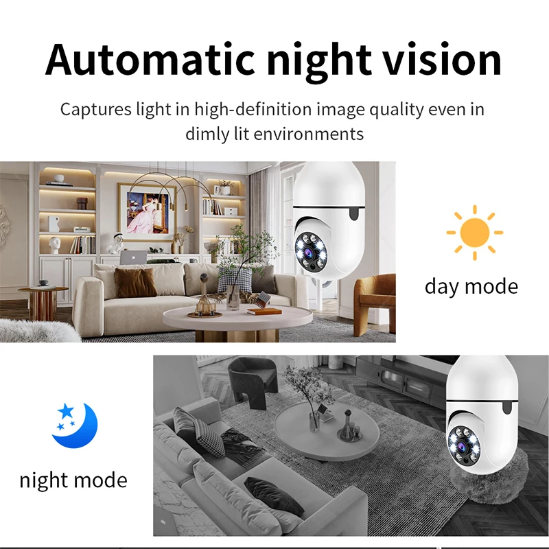 Камера с лампочкой 5G WIFI E27 HD 1080p Ночного видения 360 ° Панорамная Беспроводная камера Наблюдения Монитор домашней безопасности Cam2