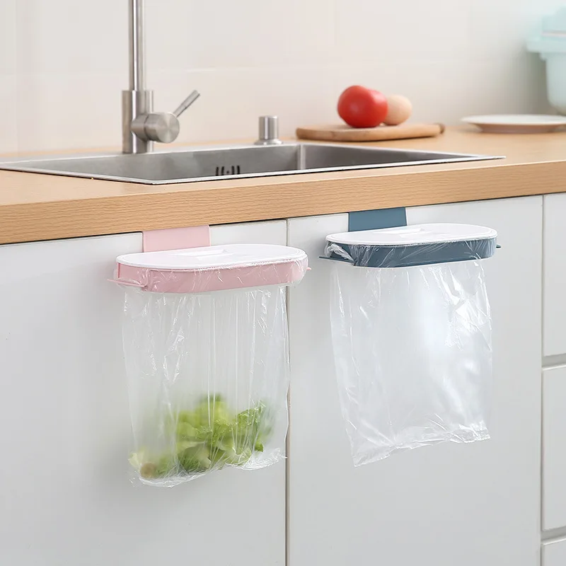 Кухонный держатель для мешков для мусора, Пластиковый кронштейн для мешков для мусора, Подвесная полка для хранения мешков для мусора на задней дверце шкафа1
