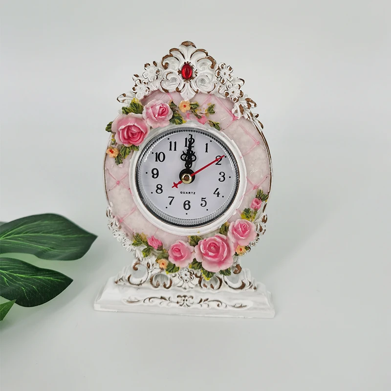Маленькие настольные часы с ручной росписью в пасторальном стиле из розовой смолы, Маленький будильник0