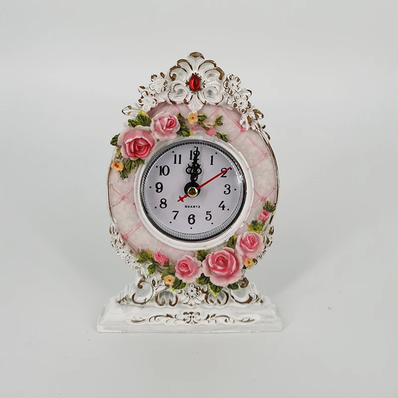 Маленькие настольные часы с ручной росписью в пасторальном стиле из розовой смолы, Маленький будильник4