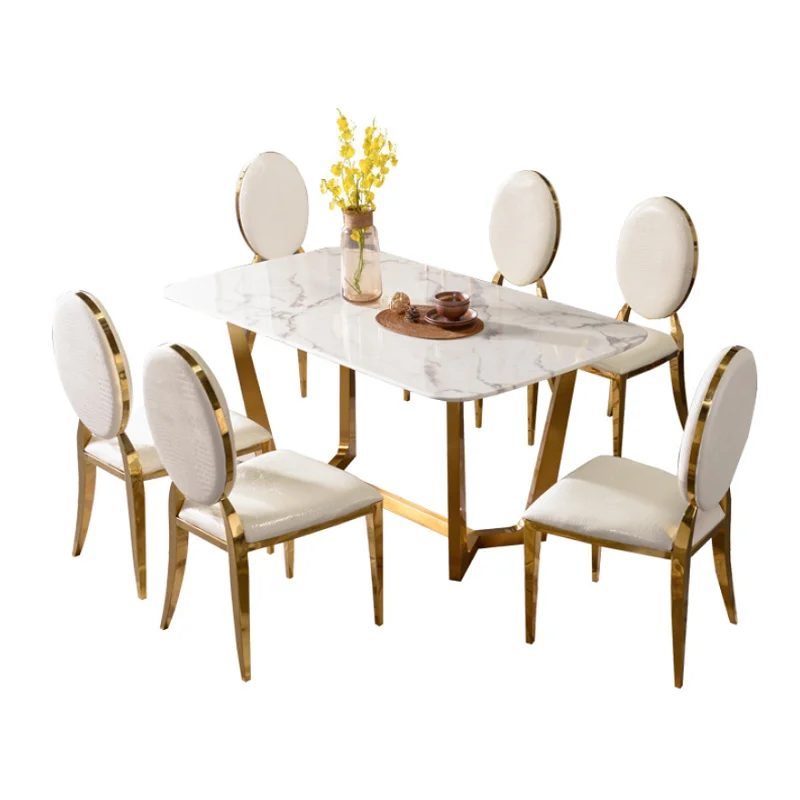 Минималистичные обеденные столы и стул из нержавеющей стали, Роскошные обеденные стулья, Современная мебель для отеля Golden Mesa De Comedor FGM5