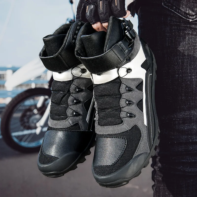 Мотоциклетные ботинки для мотокросса, мужские мягкие ботинки для мотобайка, защищающие лодыжки, Байкерская обувь, Водонепроницаемое снаряжение для езды на мотоцикле4
