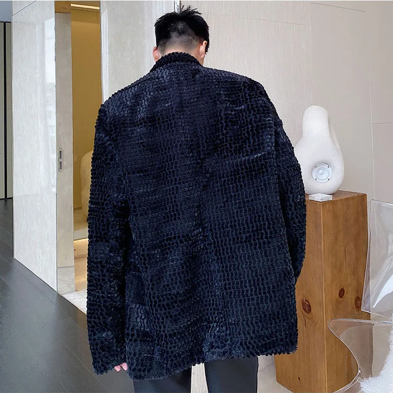 Мужская корейская уличная одежда из искусственного Меха, утепленный шерстью Винтажный Блейзер, Пиджак, Верхняя одежда, Мужское теплое повседневное Свободное пальто, Верхняя одежда4
