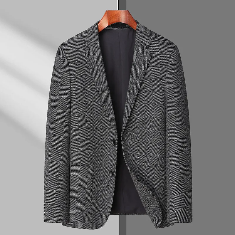 Мужской костюм на осень и зиму, Новый высококачественный деловой повседневный костюм в корейском стиле из смесовой шерсти в елочку, пальто2