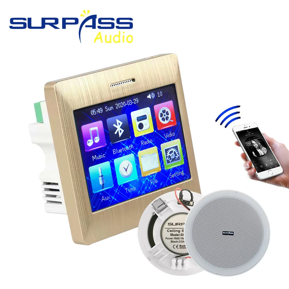Музыкальная Система Smart Home Loadspeaker Mini 4-дюймовый Bluetooth Настенный Усилитель Потолочный Динамик С FM-радио AUX USB TF Card 2 канала4
