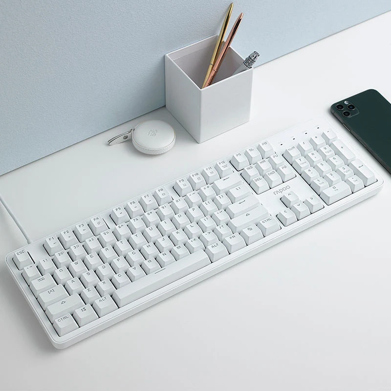 Новая Проводная механическая клавиатура Rapoo MT710 104 клавиши с белой Подсветкой, Проводная механическая игровая клавиатура0