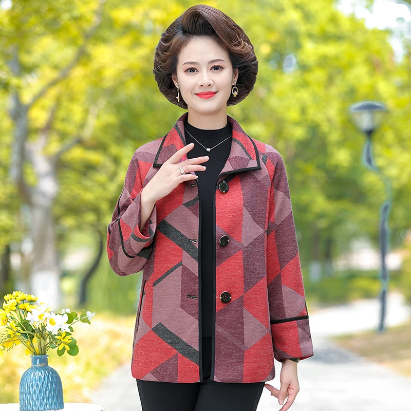 Новая женская куртка с Геометрическими узорами, Пальто Осень-Зима Однобортного Плетения, Женская Модная Винтажная верхняя одежда1