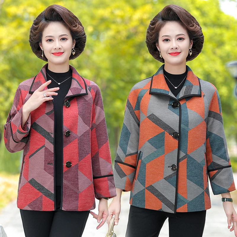 Новая женская куртка с Геометрическими узорами, Пальто Осень-Зима Однобортного Плетения, Женская Модная Винтажная верхняя одежда5