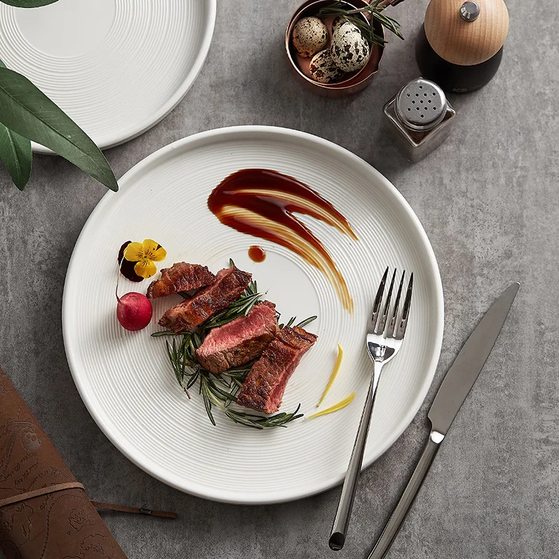 Новая салатная тарелка, керамическая сетка, красная креативная белая плоская тарелка, художественная концепция, тарелка для сервировки блюд, западная посуда, тарелка для стейка2