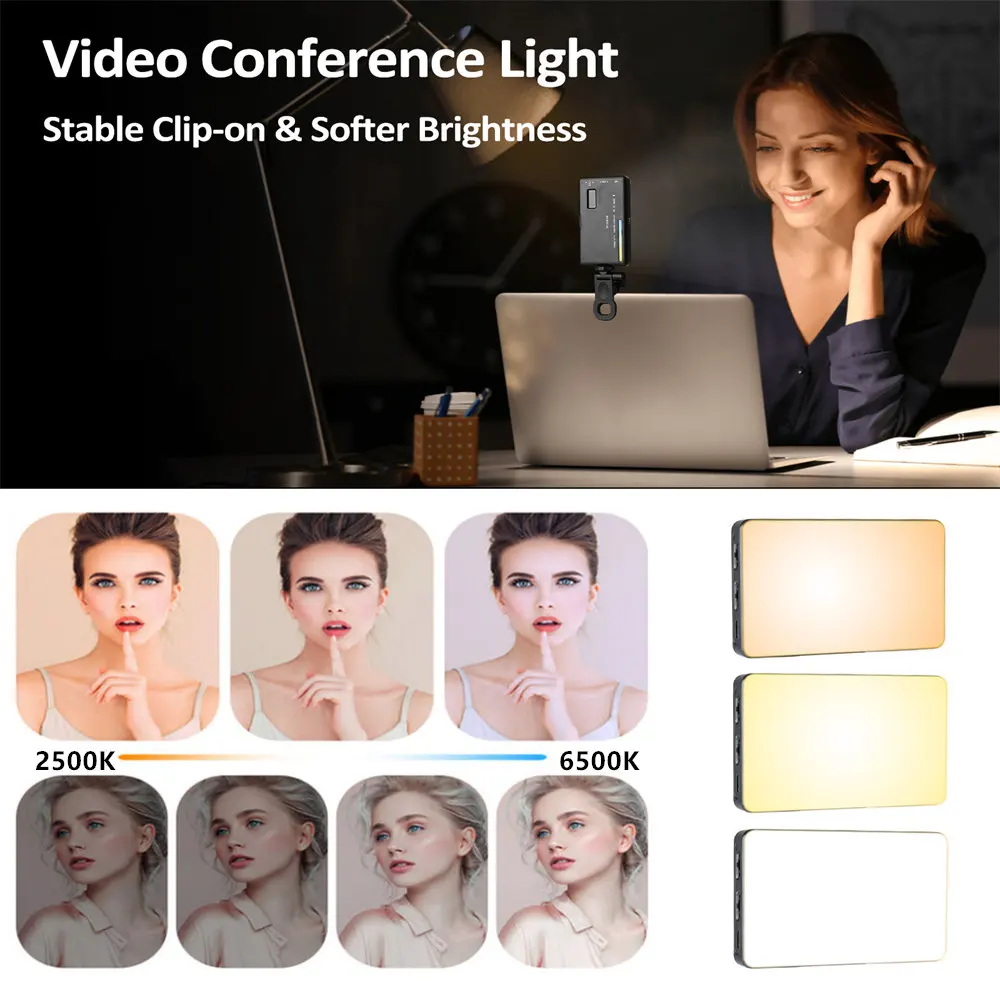 Новые Светодиодные Видеосветильники Selfie Light, Прочный Зажим для Ноутбука, Телефона 2500 K-6500 K, Затемняемое Конференц-Заполняющее Освещение для прямой трансляции2