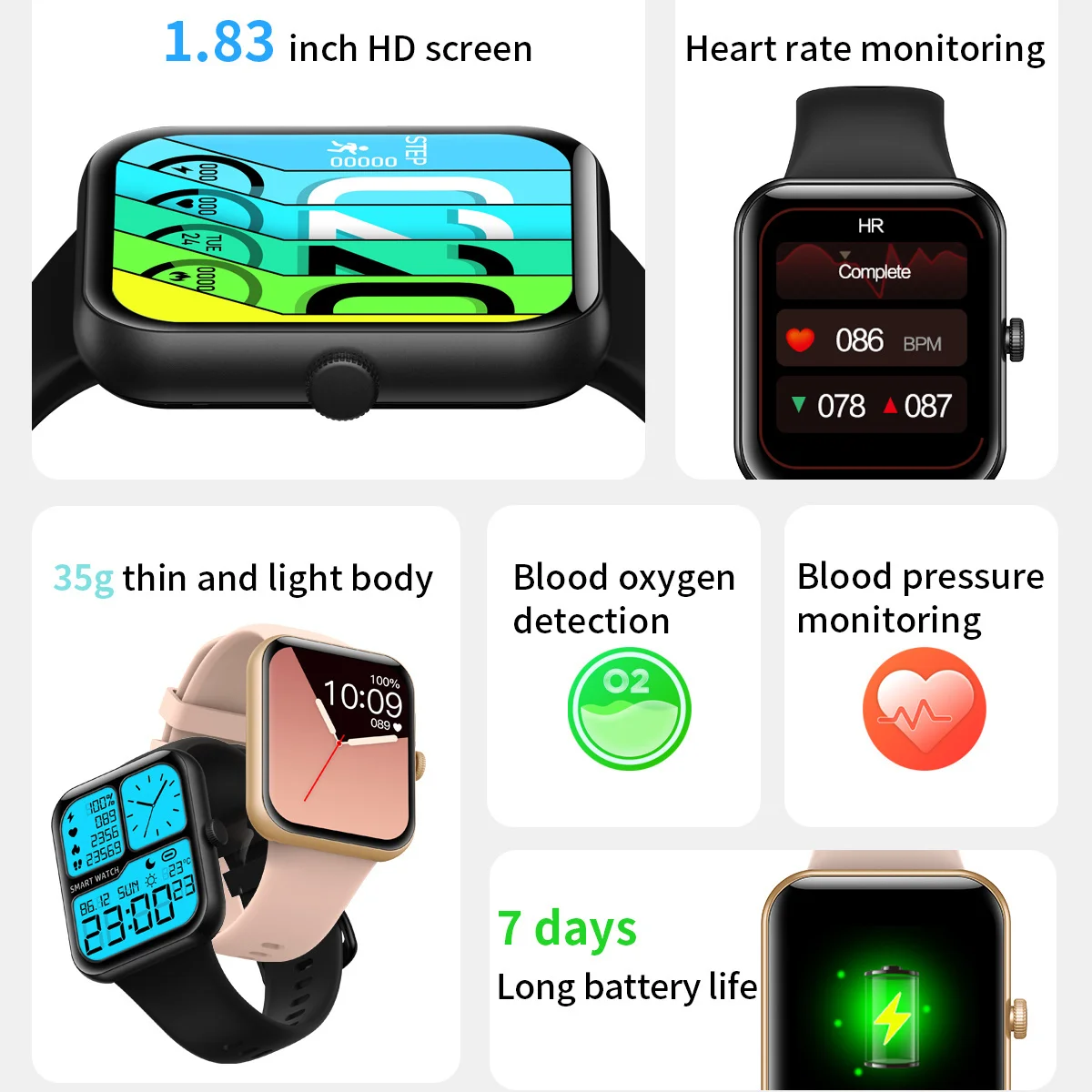 Новые умные часы с Bluetooth, мужской сенсорный прогноз погоды, фитнес-трекер, Водонепроницаемый пульсометр IP67, мониторинг кислорода в крови1