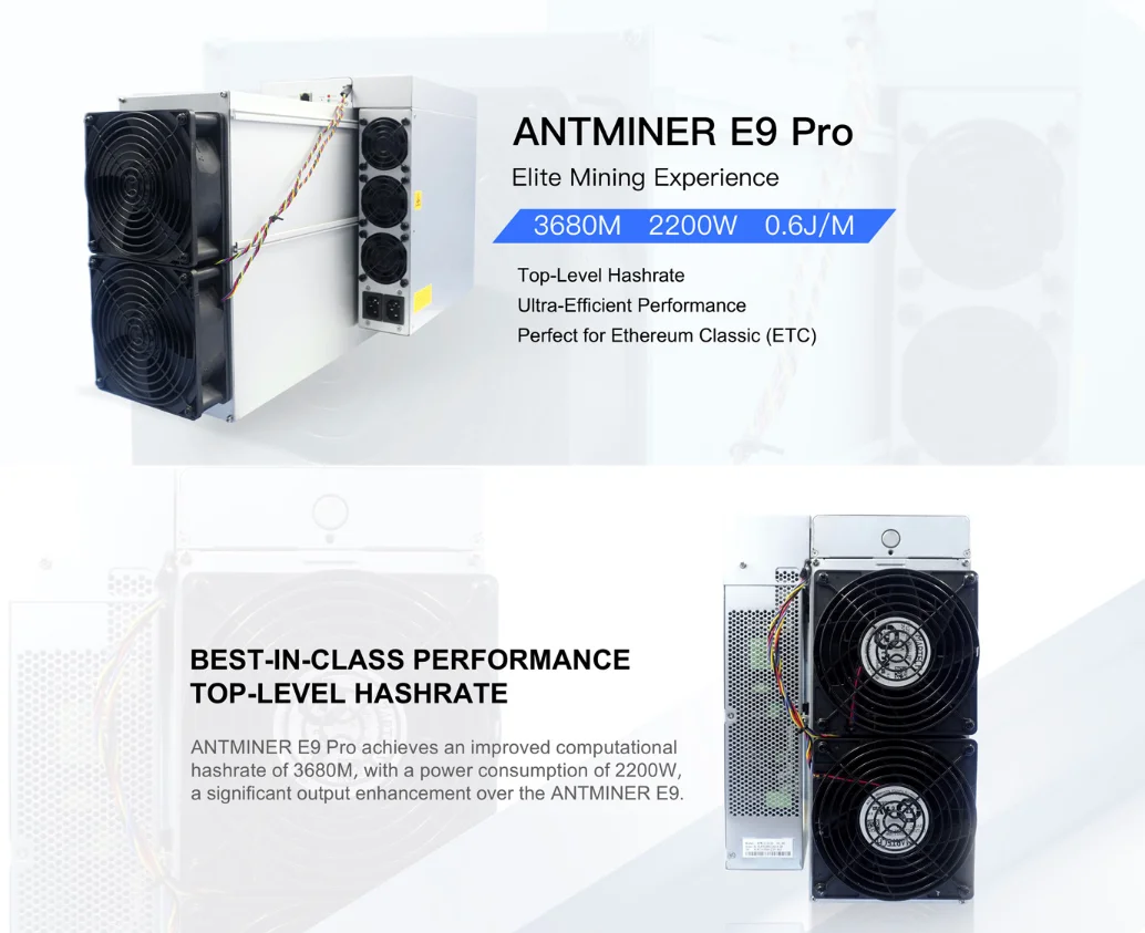 Новый Antminer E9 Pro 3680MH /s от Bitmain для майнинга по алгоритму EtHash с хэшрейтом 3,68Gh/s E9pro включает блок питания1