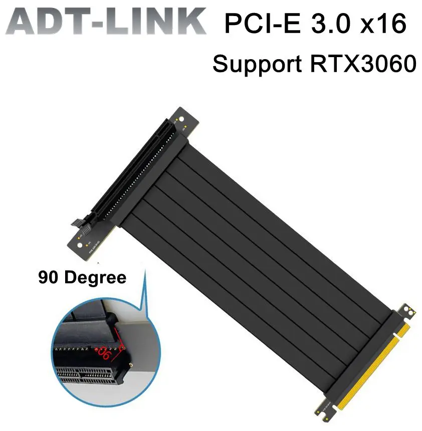 Новый PCI-Express Riser Cable PCI-E 3.0 X16 Полноскоростной 90-градусный Удлинитель RTX 3060 3090 Видеокарта для майнинга ETH0