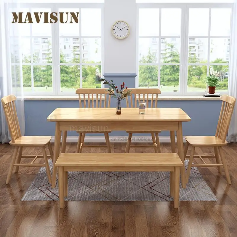 Обеденный стол и стул из массива дерева в скандинавском Стиле Современный Простой Прямоугольный Кухонный обеденный стол для небольшой Квартиры Уличная мебель0