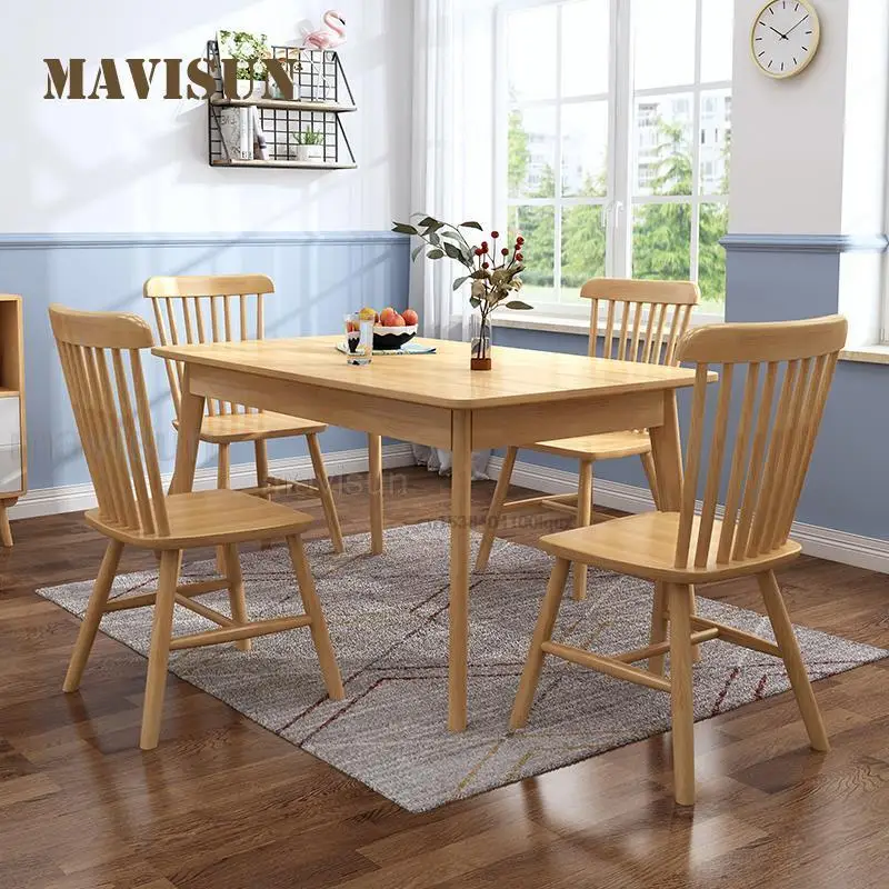 Обеденный стол и стул из массива дерева в скандинавском Стиле Современный Простой Прямоугольный Кухонный обеденный стол для небольшой Квартиры Уличная мебель1
