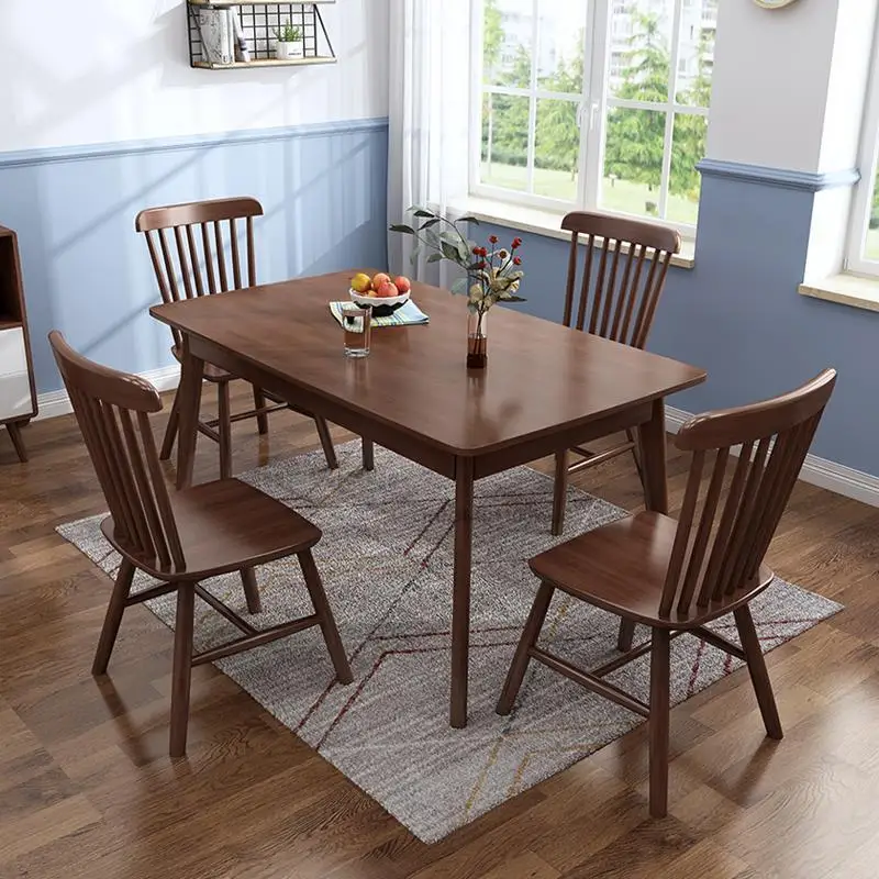 Обеденный стол и стул из массива дерева в скандинавском Стиле Современный Простой Прямоугольный Кухонный обеденный стол для небольшой Квартиры Уличная мебель2