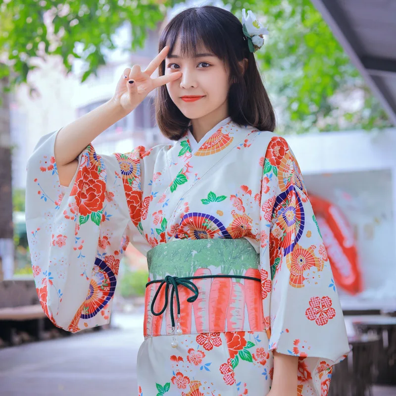 Ортодоксальная Восточная Юката Для женщин, костюм Гейши для Косплея, Японское Традиционное Кимоно С Поясом, Милый банный халат Хаори для Девочек Сакуры2